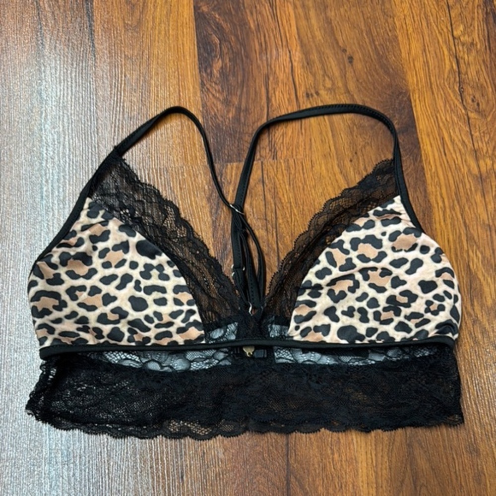 Leopard Brown Black Lace Racerback Bra